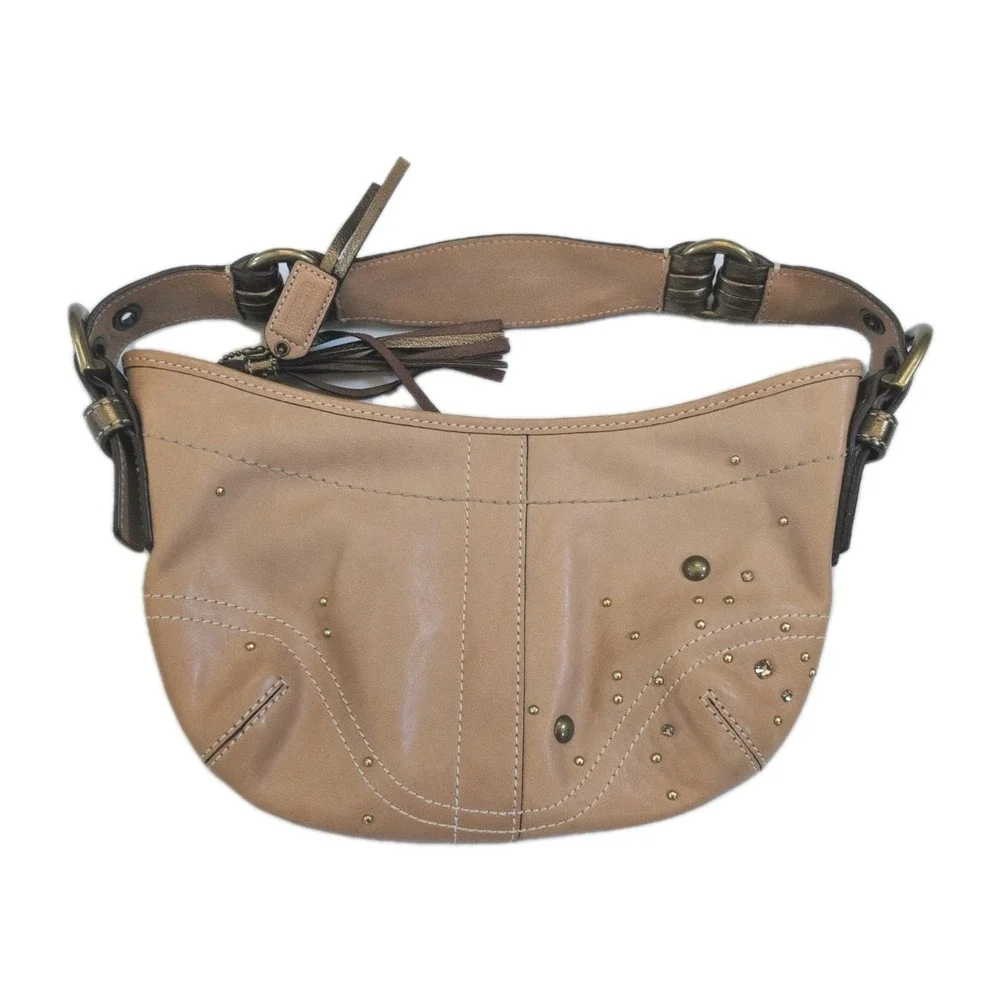 Vintage Y2K Coach Soho Studded Demi Hobo Hand Bag Tan Leather Metallic Strap